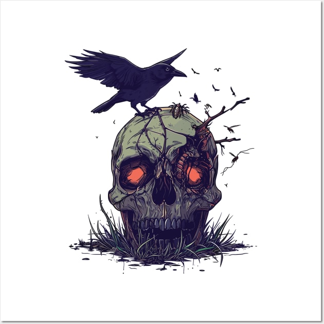 crow on skull Wall Art by Yopi